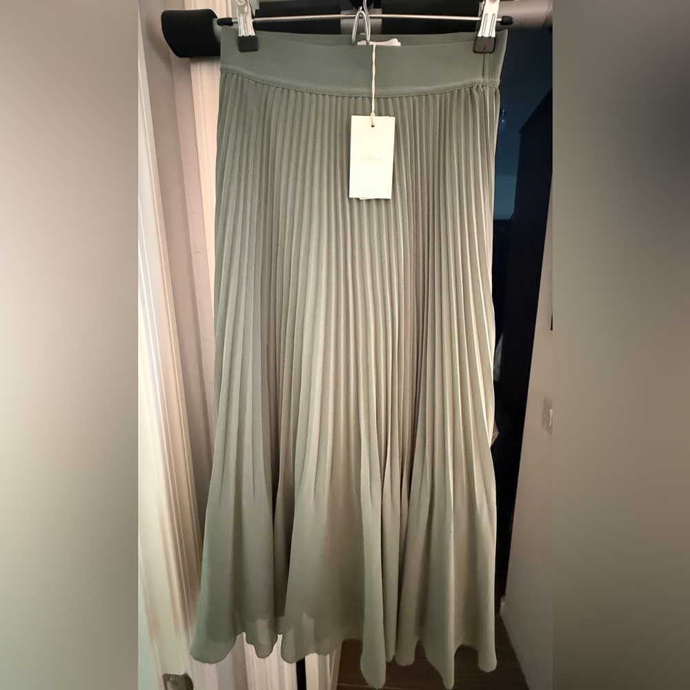 Aritzia Pleated Midi Skirt in Sage Green